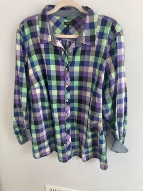 Talbots Blue, Green & Purple Plaid Shirt - Women's 2X
